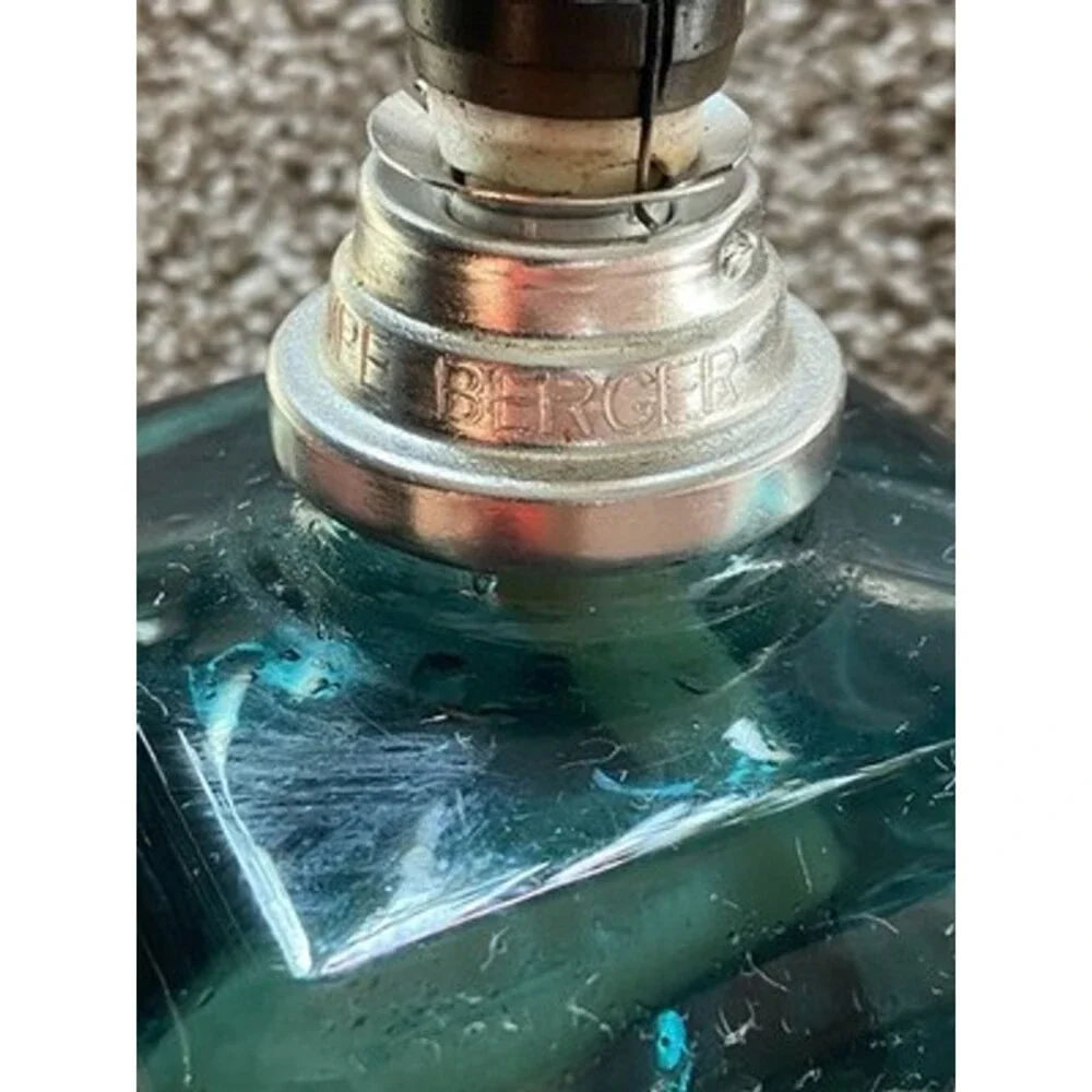 Vintage Lampe Berger Aqua Glass Rectangular Fragrance Oil Lamp Silver Top